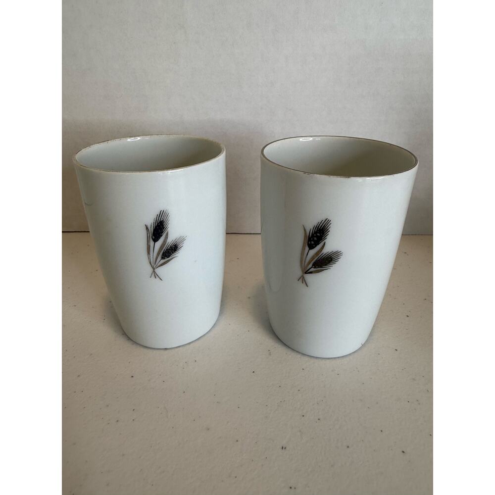 2 Vintage 6 Oz Tumbler Silver Wheat MCM Fukagawa Arita 928 Fair Condition